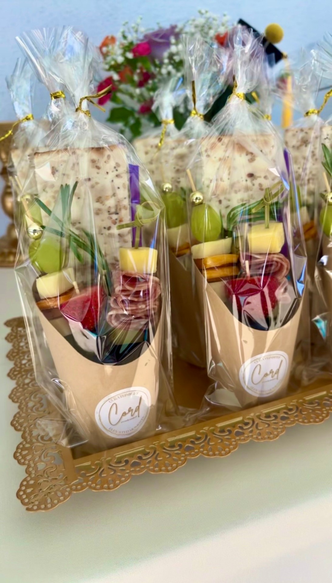 Wrapped Cups on Gold Tray